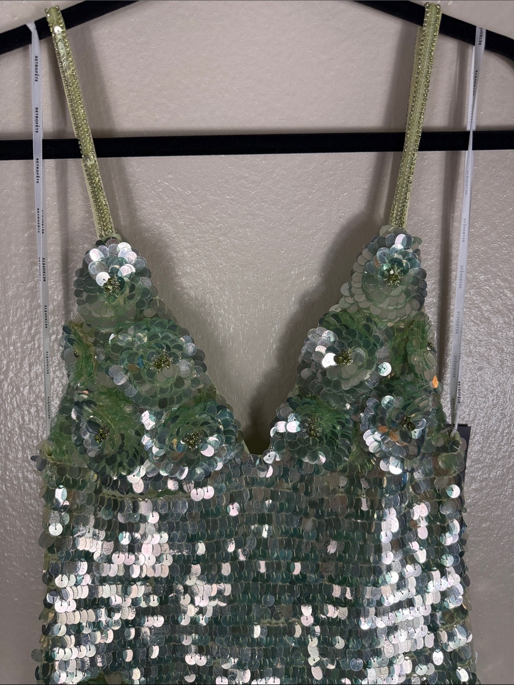 Retrofete Ines Sequin Dress in Pistachio - Picture 6 of 16